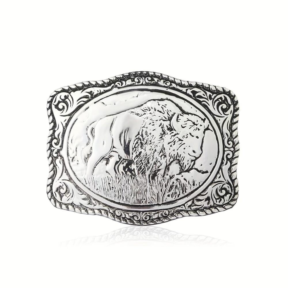 9619 Cowboy Belt Buckle Bison Belt Buckle for Cowboy Cowgirl Silver